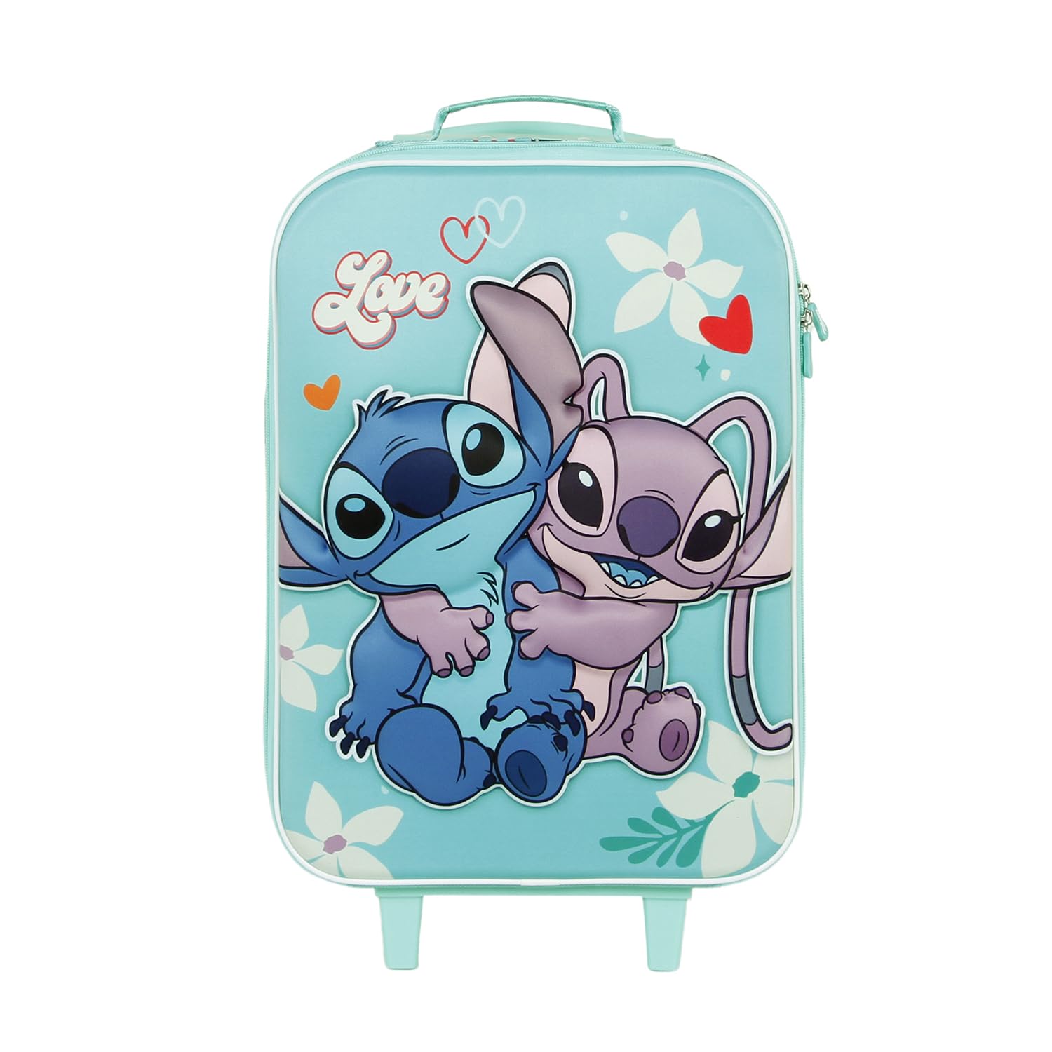 Lilo i Stitch Love -Miękka Walizka na Kółkach 3D, Turkusowa, 17 x 33 x 52 cm, Pojemność 26 L