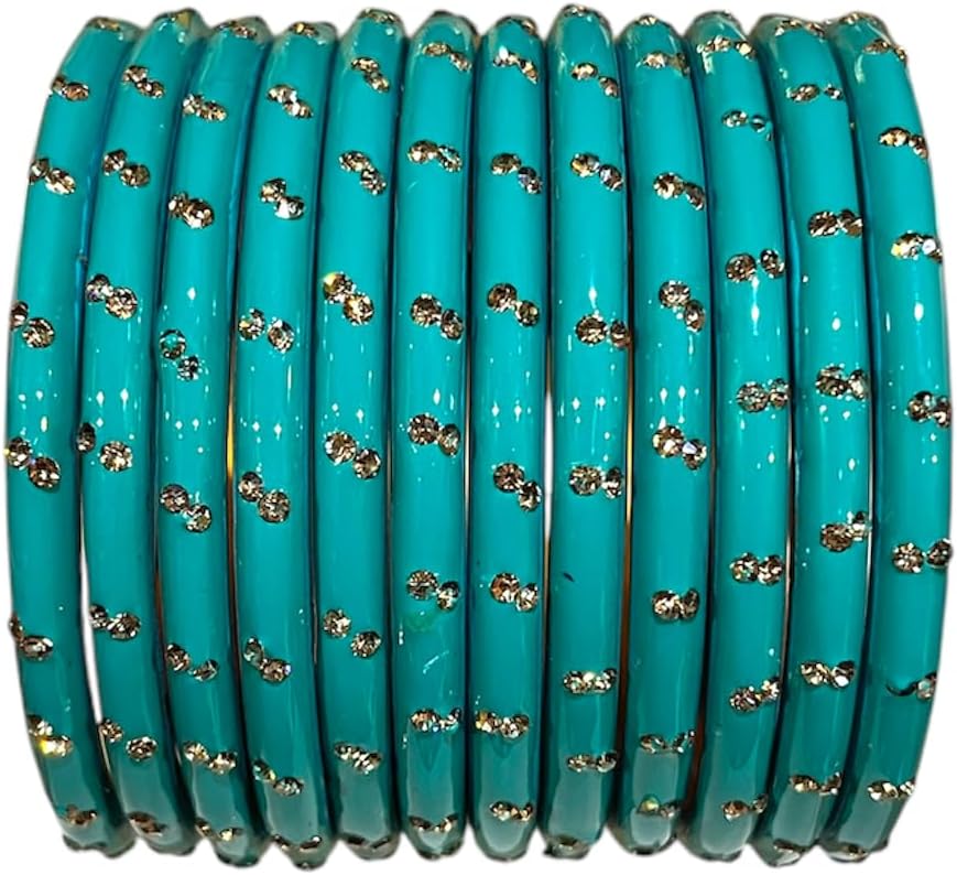 COLORIQUE Lac Bangles Set for Women & Girls – Handcrafted Indian Ethnic Bangles with Sparkling Stone Embellishments (Pack of 12)