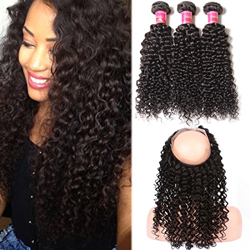 Nadula 7A 360 Lace Frontal with bundles Unprocessed Brazilian Remy Virgin Curly Hair 360 Lace Frontal Closure Free Part Natural Color (14 16 18+12)