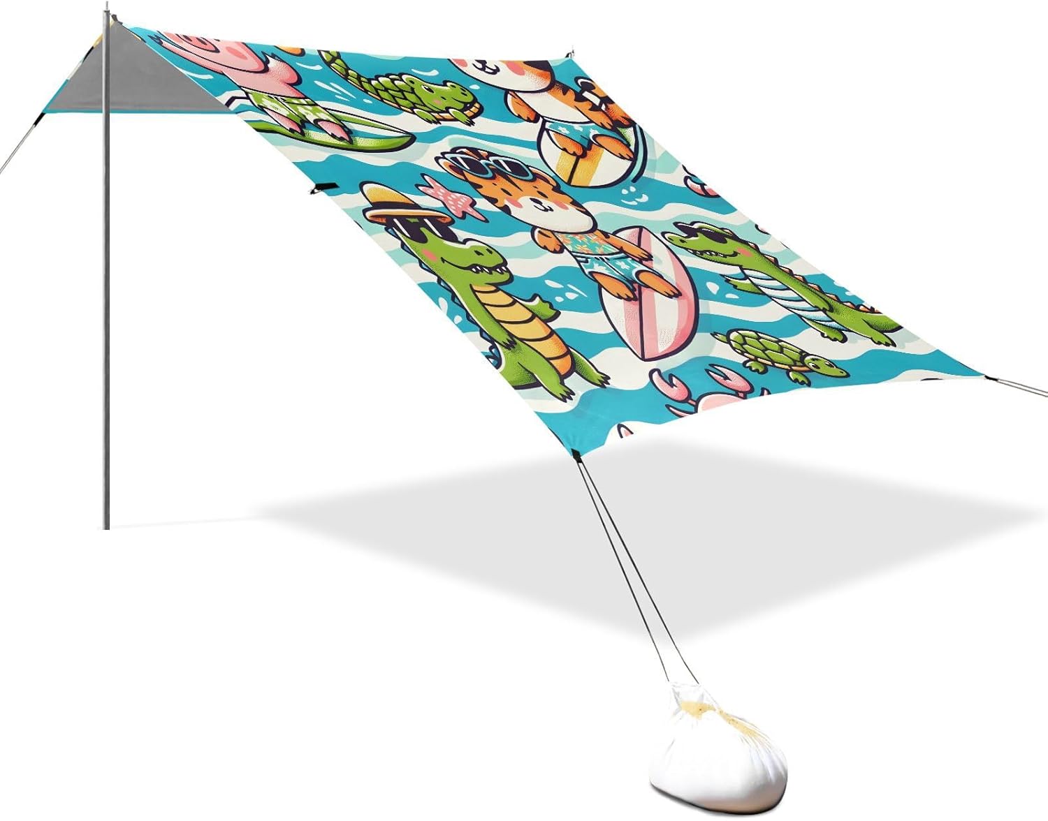 ALAZA Cute Pig Crocodile Tiger Beach Tent Sun Shelter UPF50+ Protection Beach Shade Canopy w/ 4 Sandbags for Outdoor Camping, Fishing, Backyard Fun, Picnic, 10x9 ft