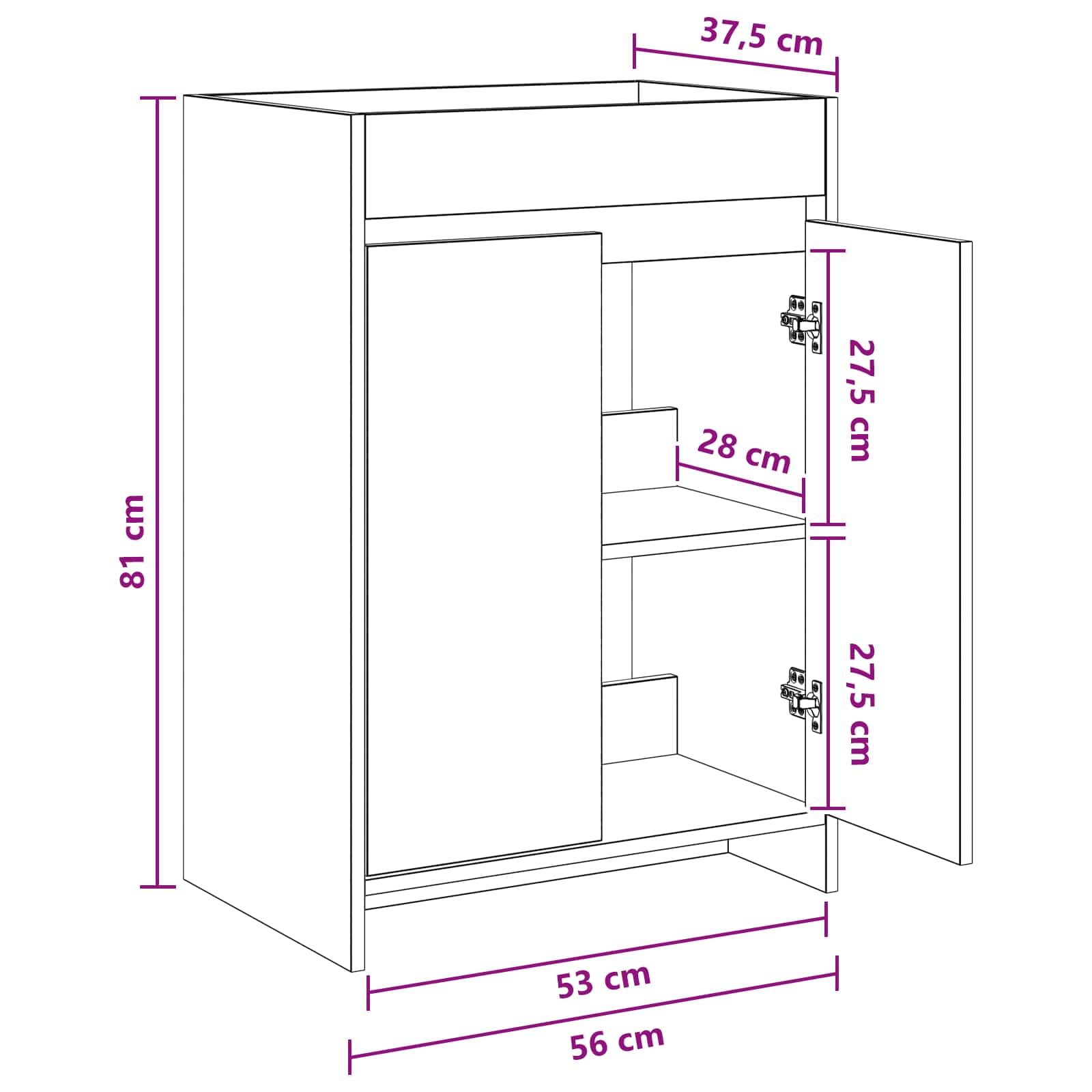 Sonoma szafka pod umywalkę, szara, 56 x 37,5 x 81 cm, materiał drewnopochodny z miejscem do przechowywania, drzwi na zawiasach, montaż do łazienki, szafka pod umywalkę, meble łazienkowe, regał