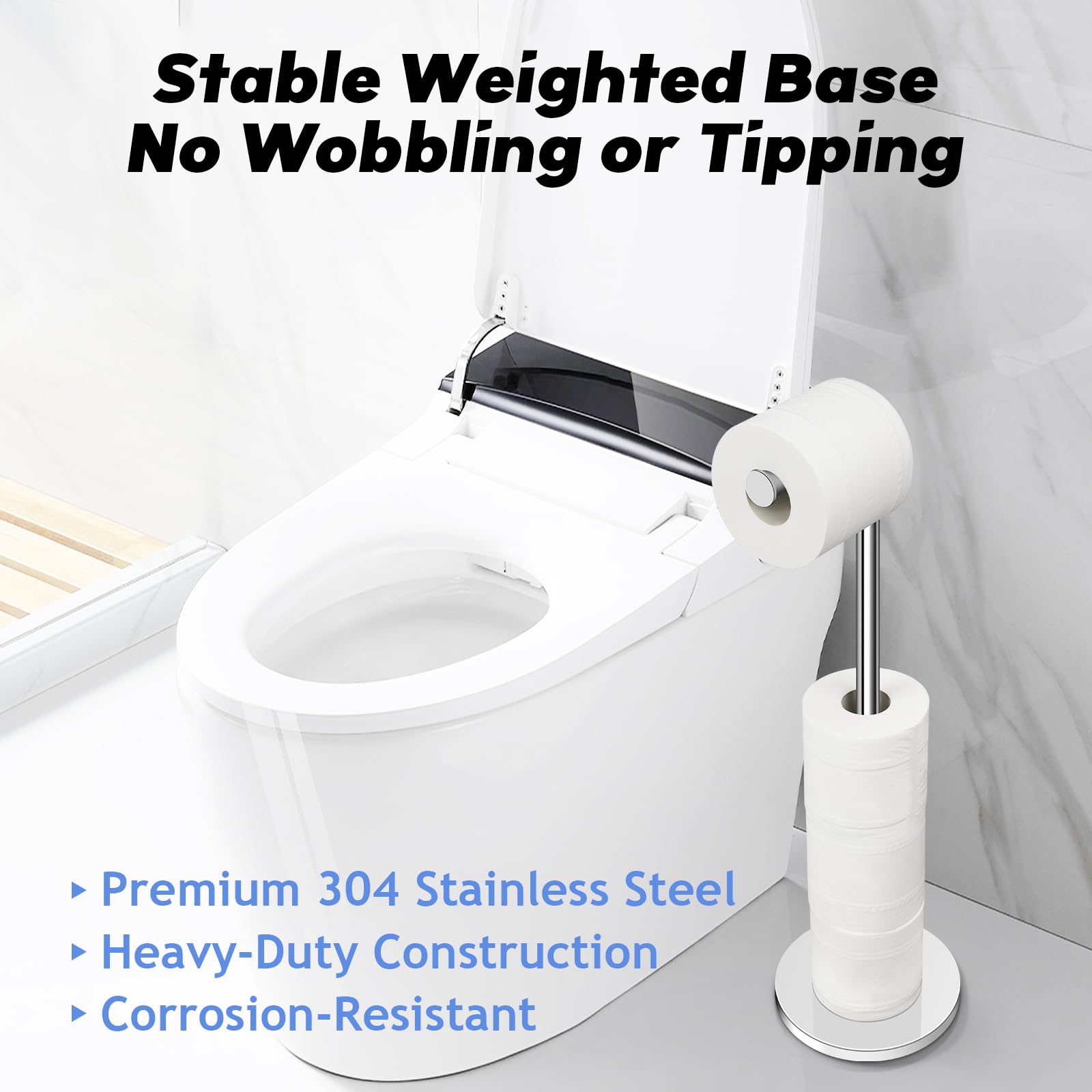 TACGEA Toilet Paper Holder Stand, Free Standing Paper Roll Holder, Silver — Amazon image 5