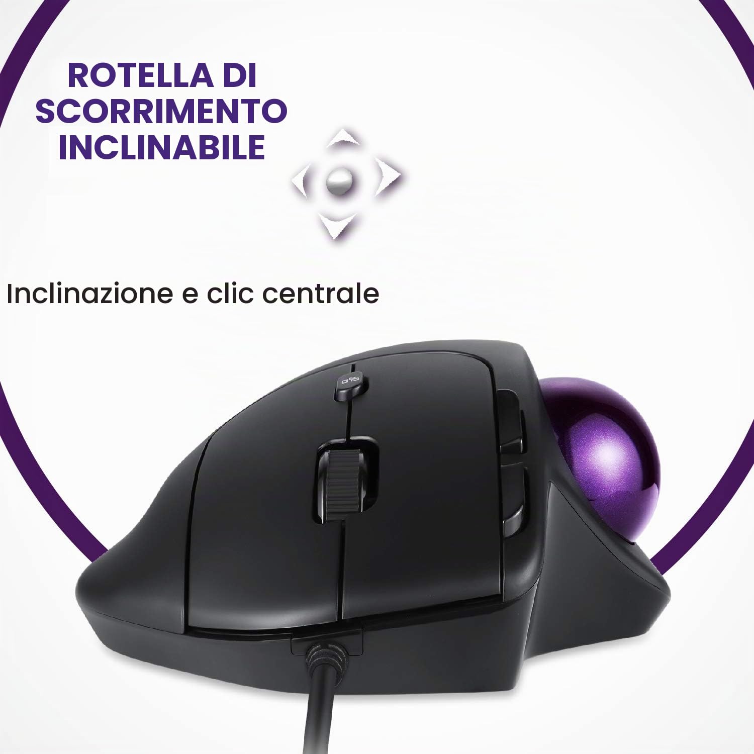 Perixx PERIMICE-520 - Mouse ergonomico trackball cablato, angolo regolabile, livello 2 DPI, colore: Nero