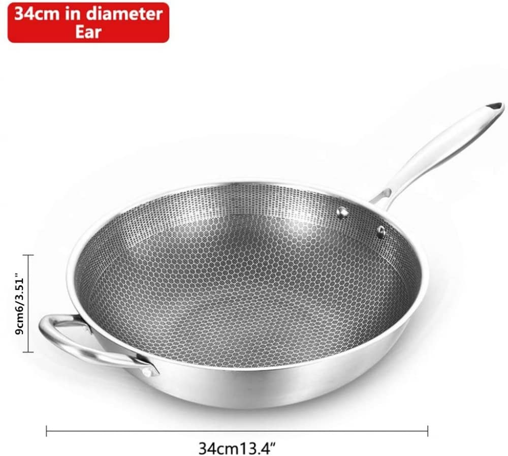 wok, Patelnia Wok ze stali nierdzewnej z powłoką zapobiegającą przywieraniu, patelnia, kuchenka gazowa i indukcyjna, narzędzie kuchenne(34cm)