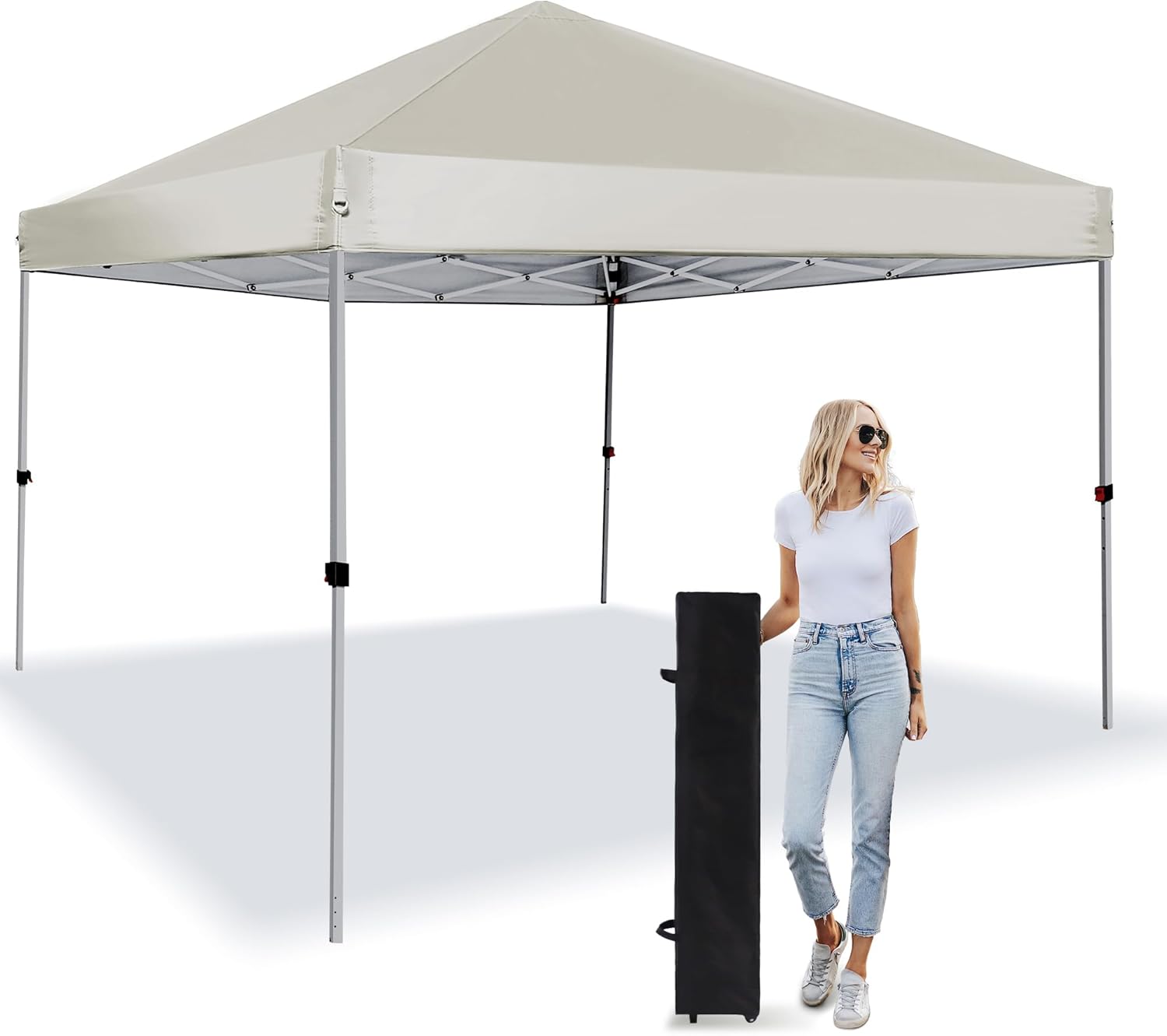 Pop Up Canopy Tent 8X8 FT,Easy Set-up Sade,Instant Shelter w/Canopy Cover,4 Ropes,Adjustable Straight Leg Heights Canopies,Outdoor Patio Tents for Parties,Commercial,Silver White