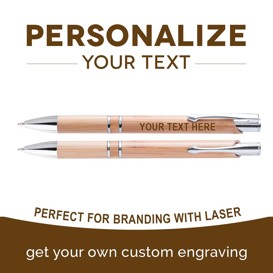 MPM Quality Bolígrafo de bambú con grabado láser personalizado, con texto y logotipo para empresa, con clip de metal, madera, respetuoso con el medio ambiente, precio por 1000 unidades