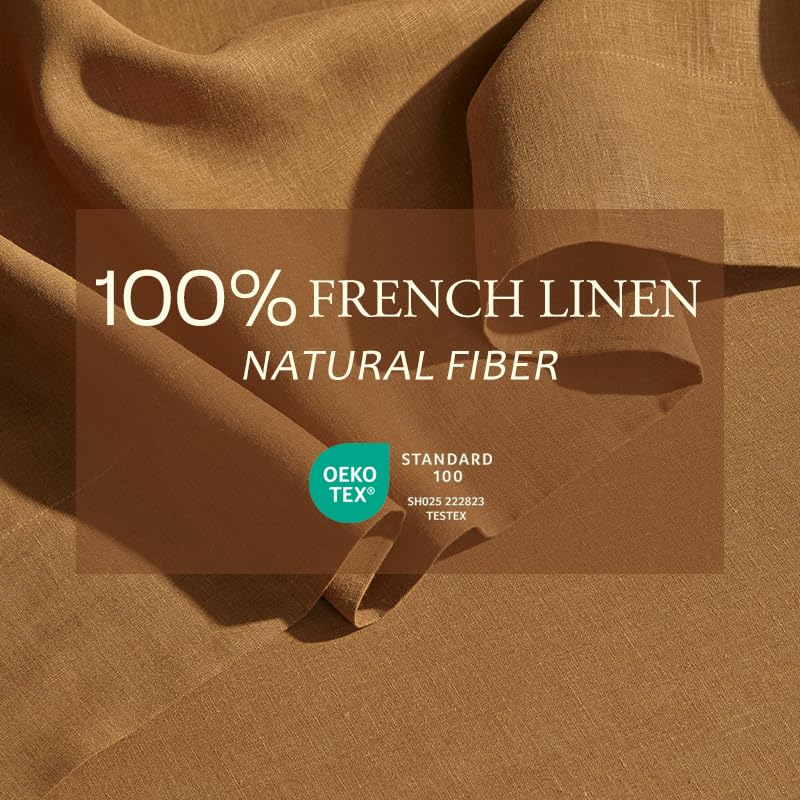 DAPU Pure Linen Sheets Set, 100% French Linen from Normandy, Breathable and Durable for Hot Sleepers, 4 Pcs Set - 1 Flat Sheet, 1 Fitted Sheet, 2 Pillowcase (Earthy Linen, Full)