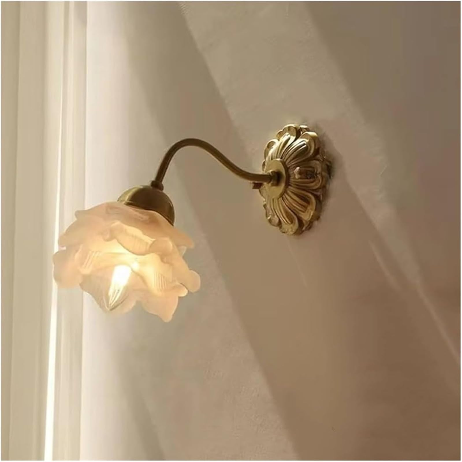 SMCCYYSD French Copper Flower Wall Lamp Bedroom Bedside Glass Luxury Aisle Staircase Led Indoor Lighting Versatile T-155