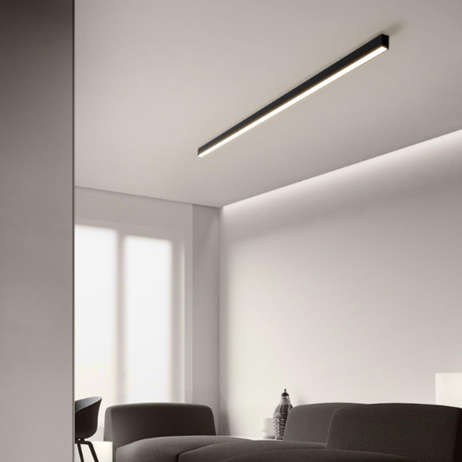 LED Rettangolo Lungo Plafoniera Alluminio Acrilico Moderno Interni Lampada da Soffitto Creatività Decorazione Plafoniere Lineare Design per Soggiorno Corridoio Balcone (Bianco Luce Calda,100cm)