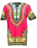 KlubKool Dashiki Shirt Tribal African Caftan Boho Unisex Top Shirt (Dark Pink,Large)