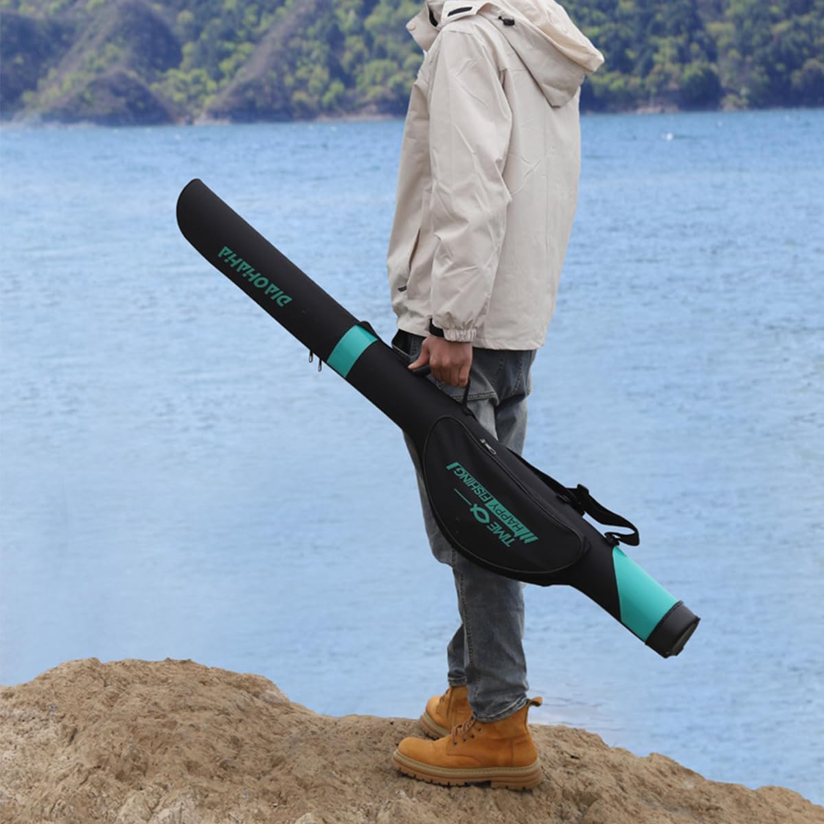 Funda para Cañas de Pescar Impermeable 130 cm, Mochila Pesca con Dos Bolsillos Laterales