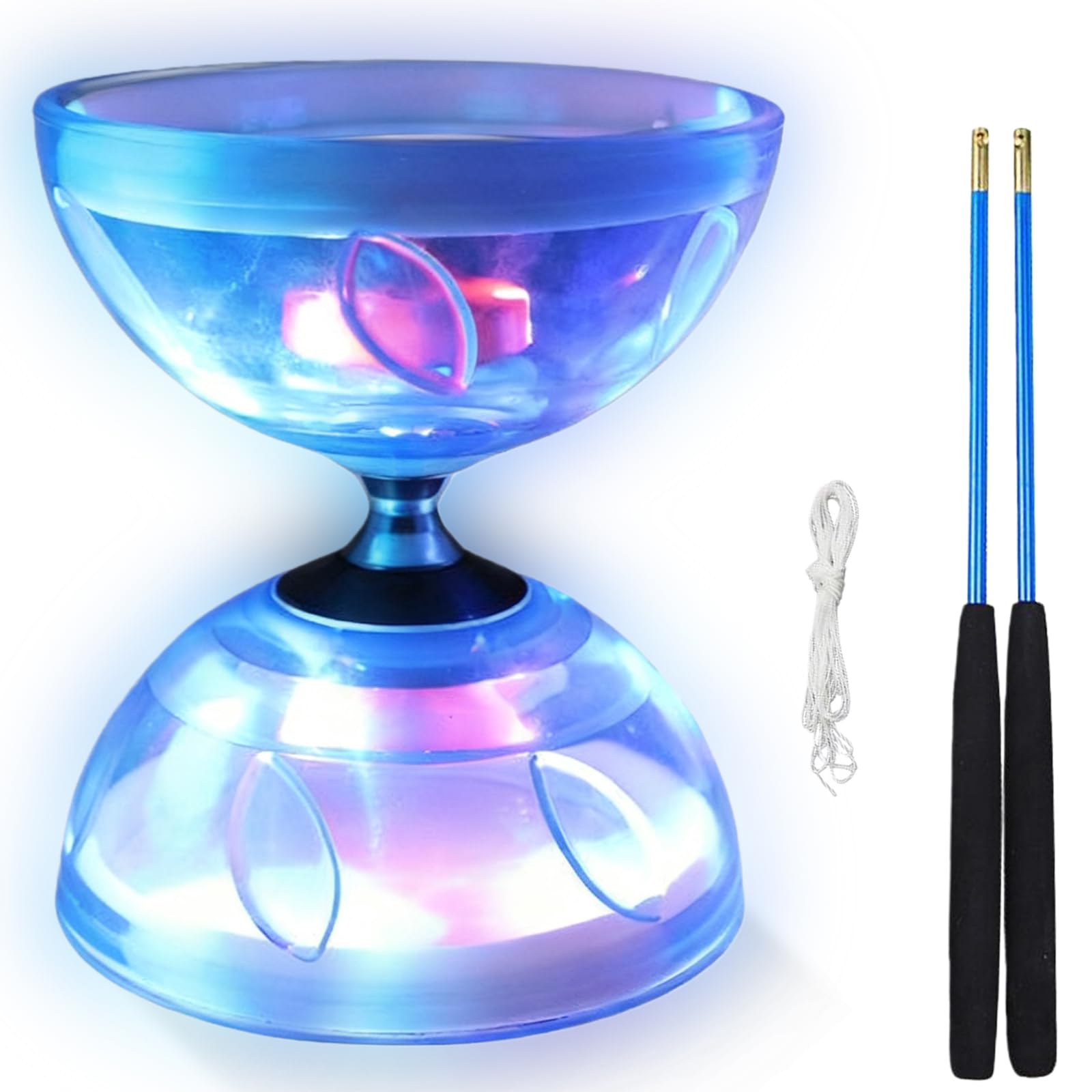 Diábolo LED con rodamiento de bolas, DiaBolo con rodamiento de bolas, diábolo luminoso en la oscuridad, juego de malabarismos para niños y adultos, principiantes profesionales, rueda libre circo