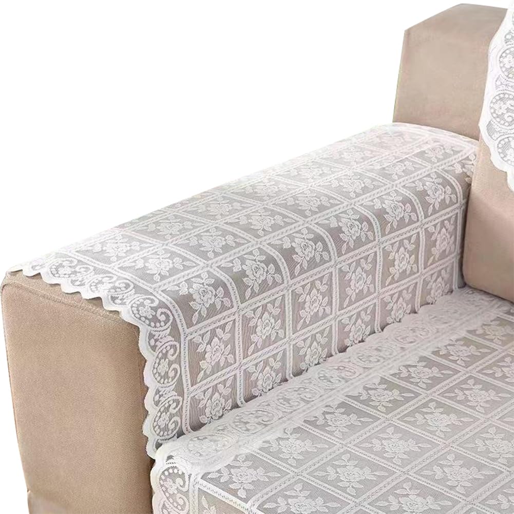 GORGECRAFT 2Pcs 80x80cm White Lace Armrest Chair Covers Couch Arm Covers Comfortable Non-Slip Lace Furniture Protector Washable Armchair Recliner Headrest Slipcovers for Sofa Chair Protectors