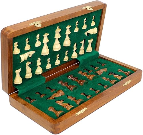 Miniatura 4 de House of Chess - Juego de ajedrez de viaje plegable magnético de madera de 12 pulgadas - 2 caballeros adicionales, 2 peones adicionales, 2 reinas
