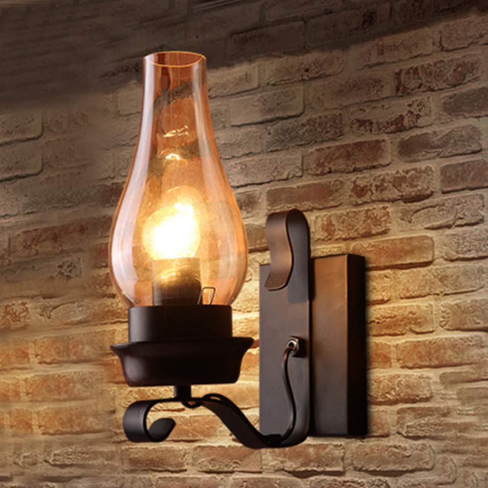 Lampada Da Parete Retrò Applique Parete Industriale Ferro E27 Paralume Vetro Lampada A Muro Semplice Ristorante Casa Bar Camera Letto Comodino Corridoio Illuminazione A Parete Decorativa Interni,F