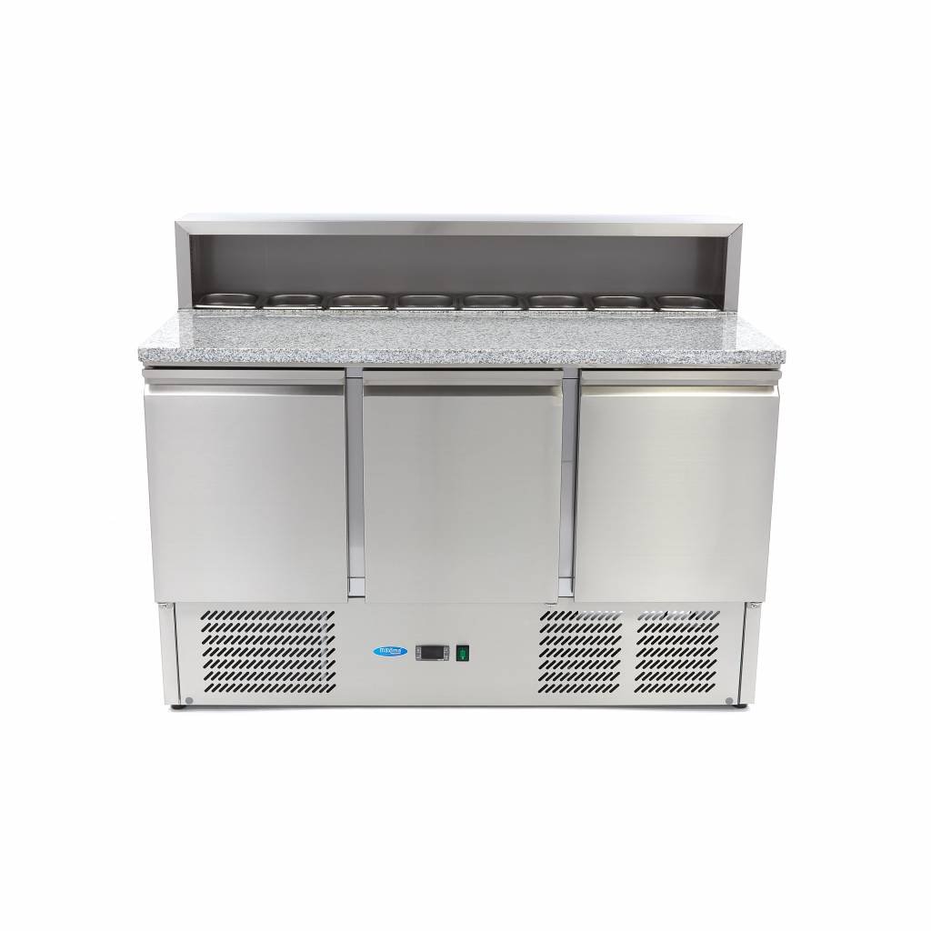 Maxima Réfrigérateur pour la préparation des pizzas - 137 cm - 3 portes - s'adapte à 8 x 1/6 GN - incl couvercle en acier inoxydable
