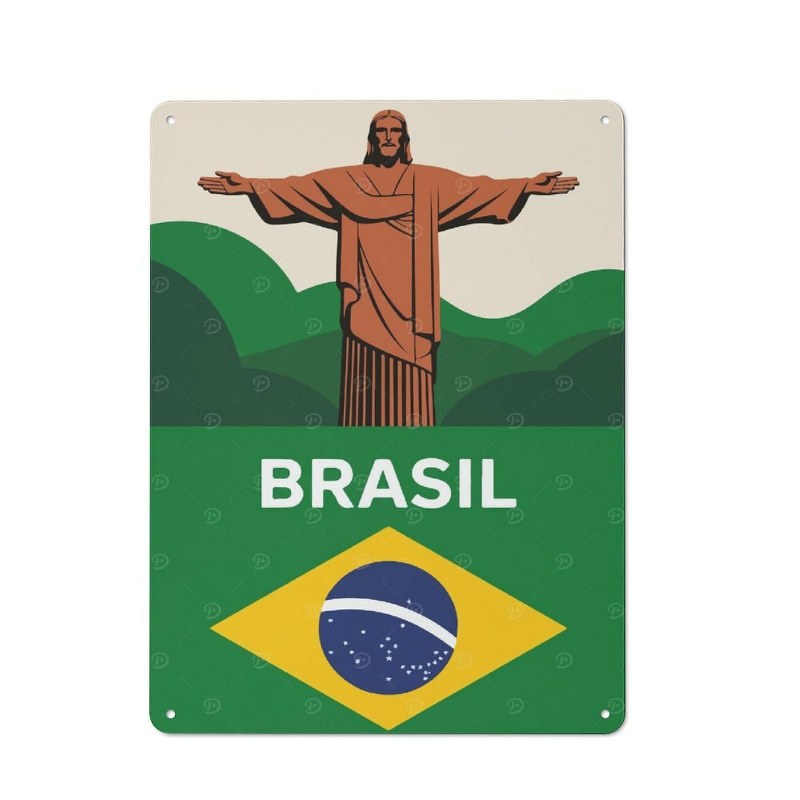 Junmoney Brazil Christ The Redeemer Illustration Tin Sign 40X30cm With For Living Room Wall, Rustic Decor, For Living Room Decor Lovers