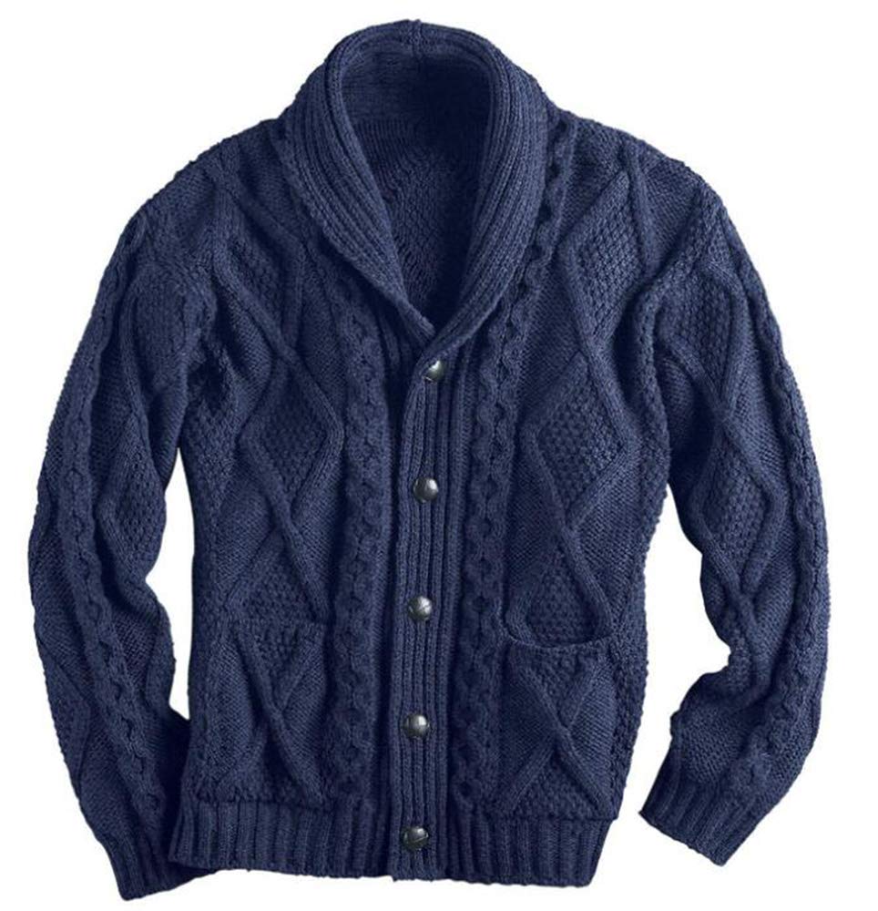Mens Shawl Grandad Cardigan Warm Winter Knitted Jumper Chunky Classic Style Button Cardigans