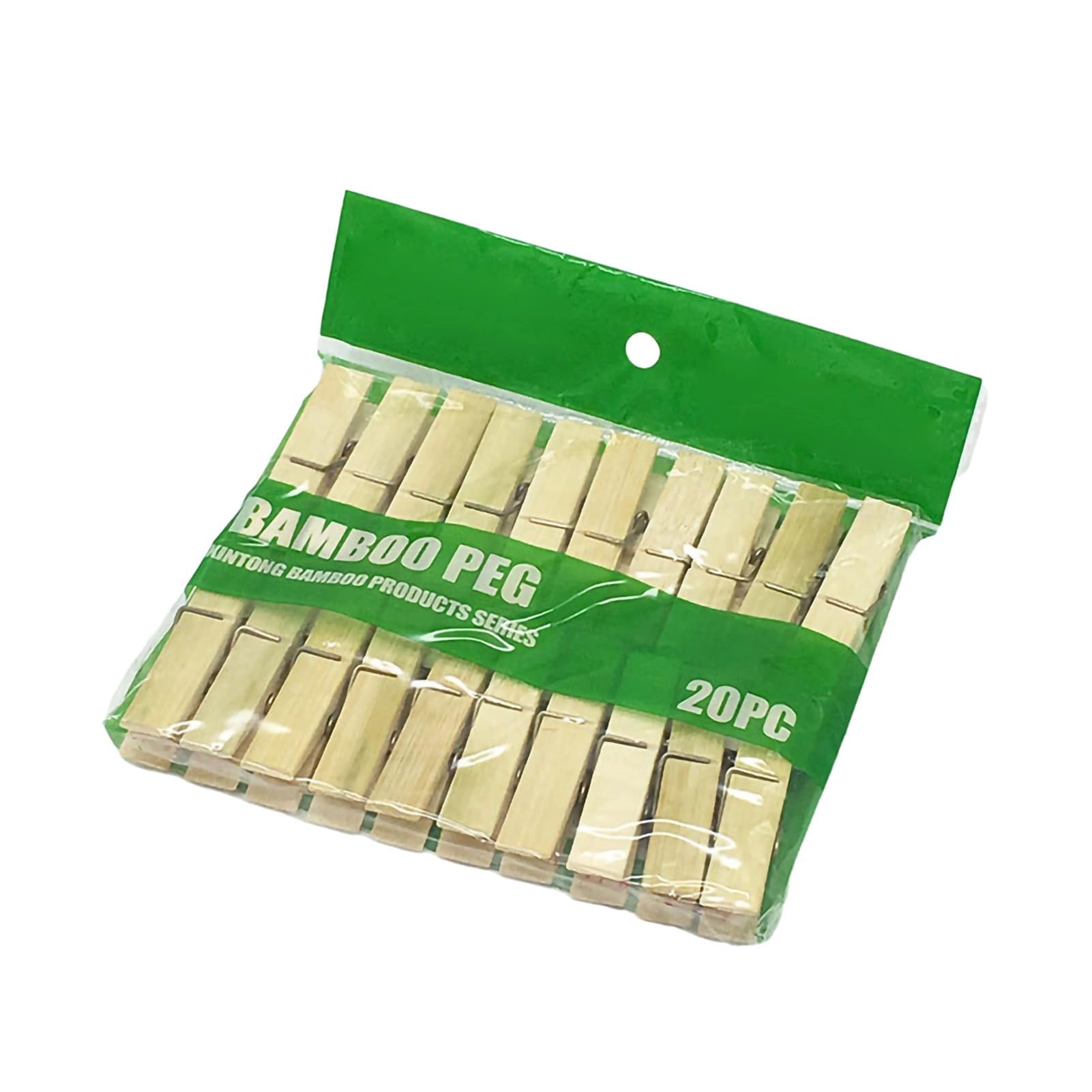 Cyrank Mini Clothespins Clothes Pins Wooden, Clothespins with Spring, 20Pcs Clothes Peg Bamboo Clothes Pins Windproof Clothes Clips for Outdoor Balcony
