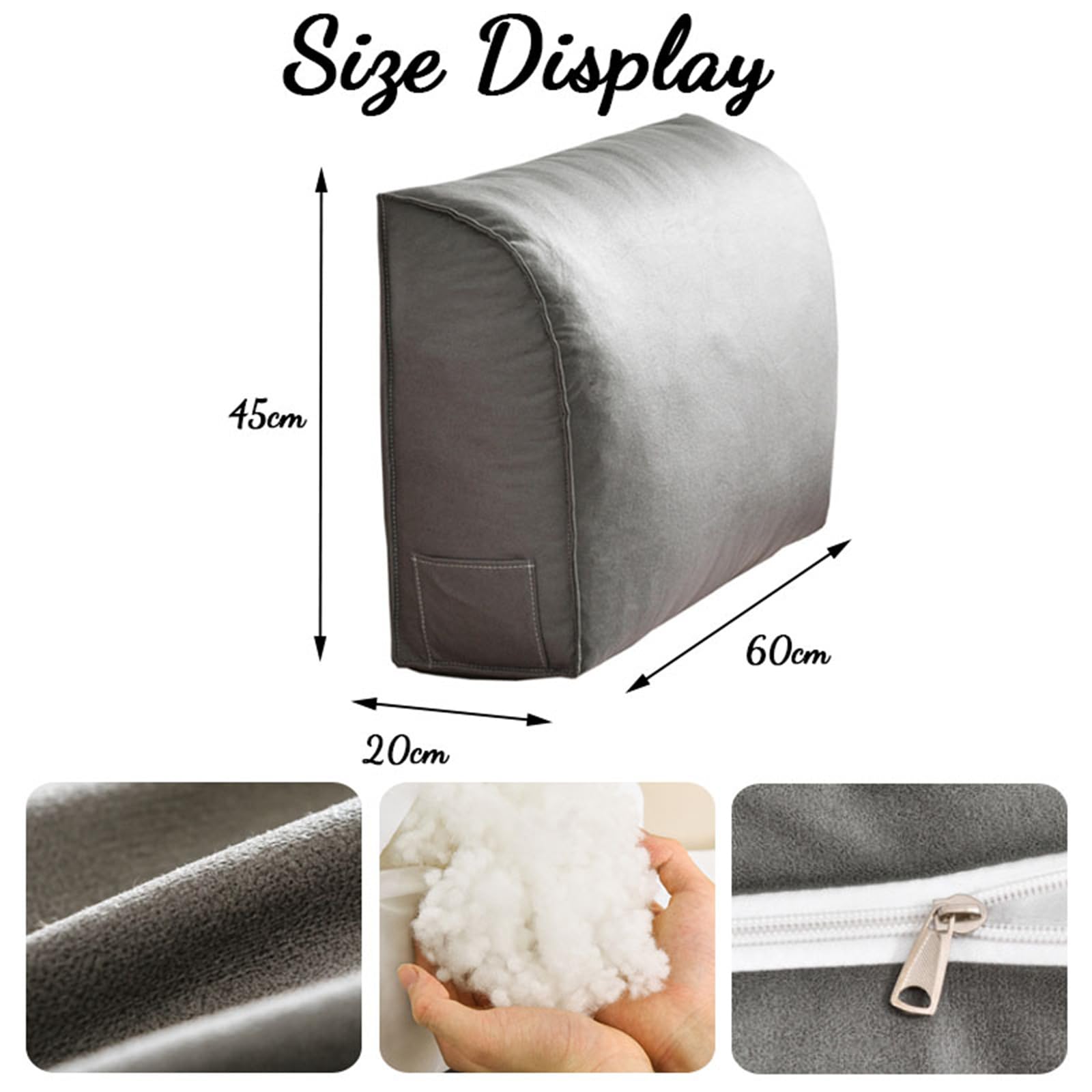 Morbuy Cojin Lectura de Respaldo para Cabecero de Cama, Respaldo Cama Suave Almohada de Lectura Cómodo Cojin Lumbar Respaldo Sofa Extraíble para Sofá, Silla (KJB Azul,60 * 20 * 45cm)