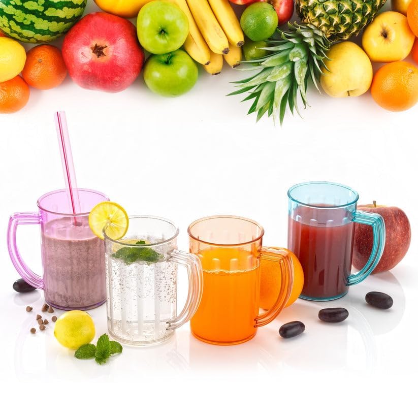 Image of Plastic Smoothie Mug Set with Handles, 16 oz Reusable Juice & Shake Cups, Clear Colored Design, Pack of 2
