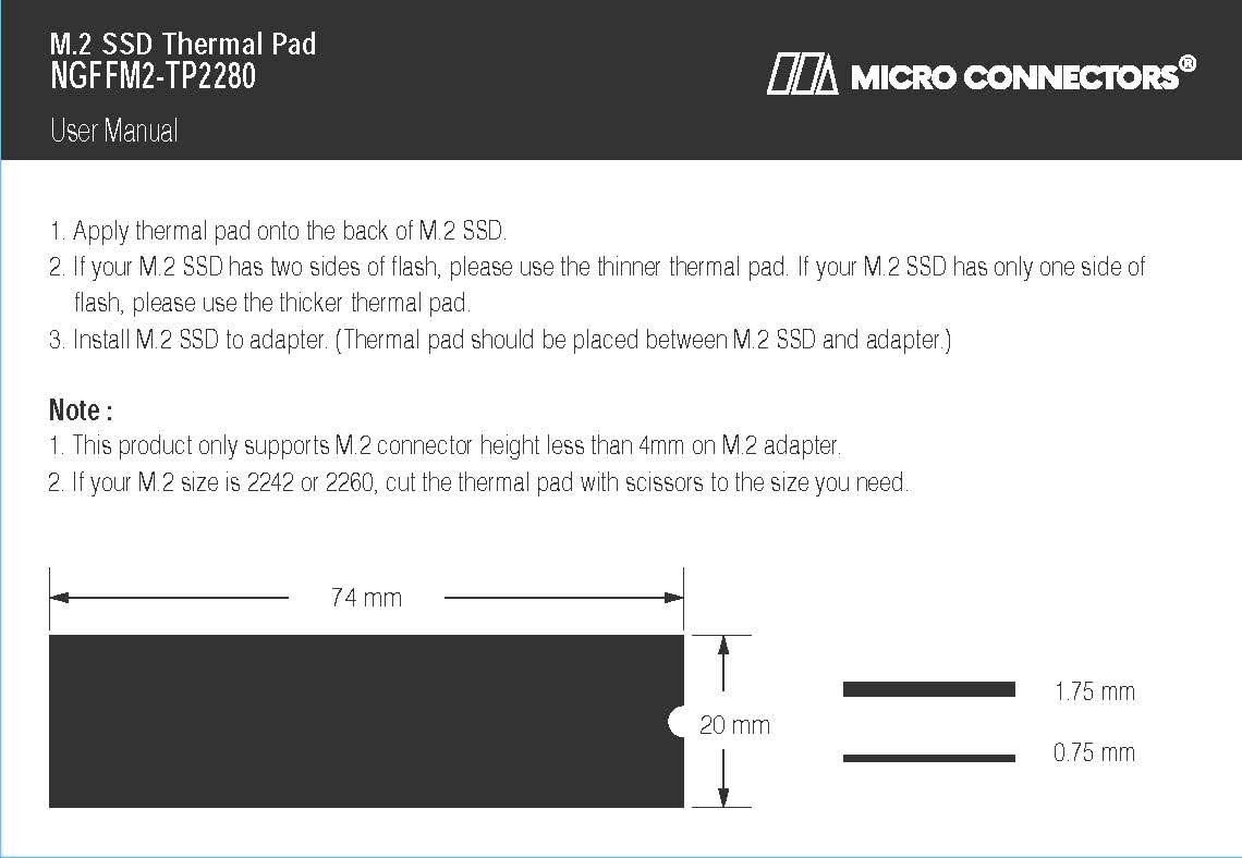 Micro Connectors Micro Connectors M.2 SSD Thermal Cooling Pad (NGFFM2-TP2280) Blue