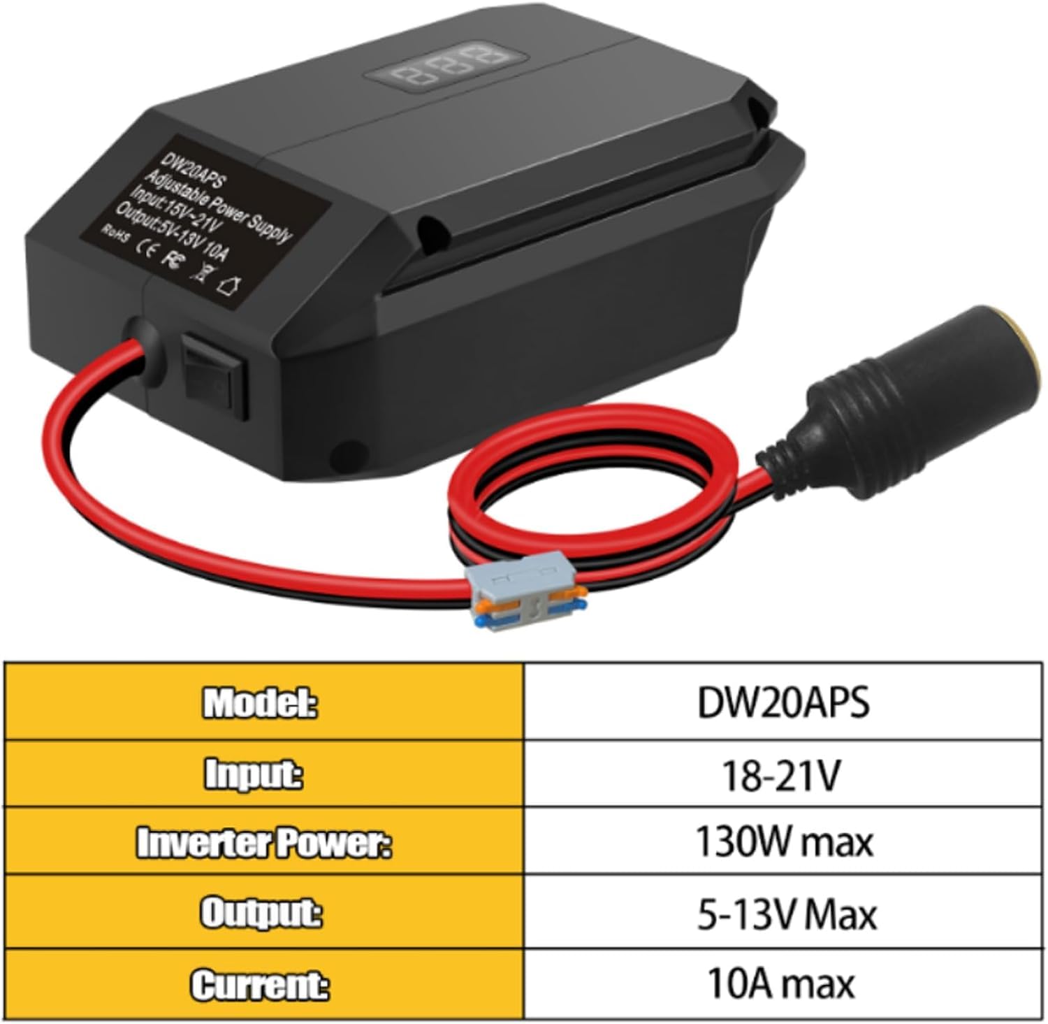 Adaptateur de batterie abaisseur pour batterie Dewalt 20 V, connecteur d'alimentation pour appareils de voiture, chargeur à monter soi-même, convertisseur Buck Station d'alimentation, adaptateur