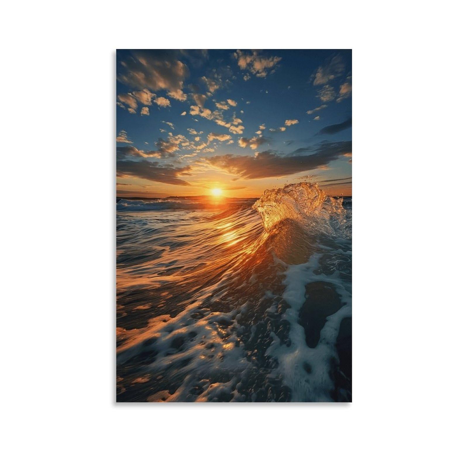 XPASHIQWC Golden Ocean Wave Poster Artwork Sunset Canvas Prints Picture Modern Wall Art Picture Wall Hanging for Home Decorations 20x30inch(50x75cm)