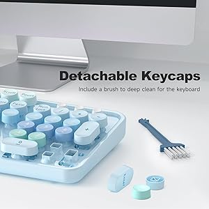 MOFII Large Print Keyboard, USB Wired Computer Keyboard, Full Size Round Key Retro Typewriter Keyboard for Laptop PC Windows- Pale Blue