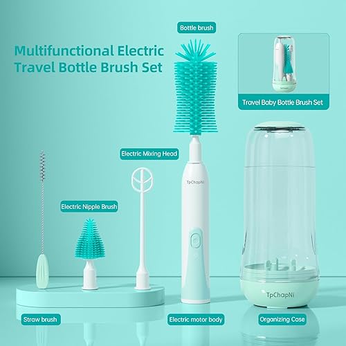 Miniatura 3 de TpChapNi Juego de cepillos eléctricos para biberones de viaje, limpiador de cepillo eléctrico para botellas, Kit de limpiador de botellas de bebé 6