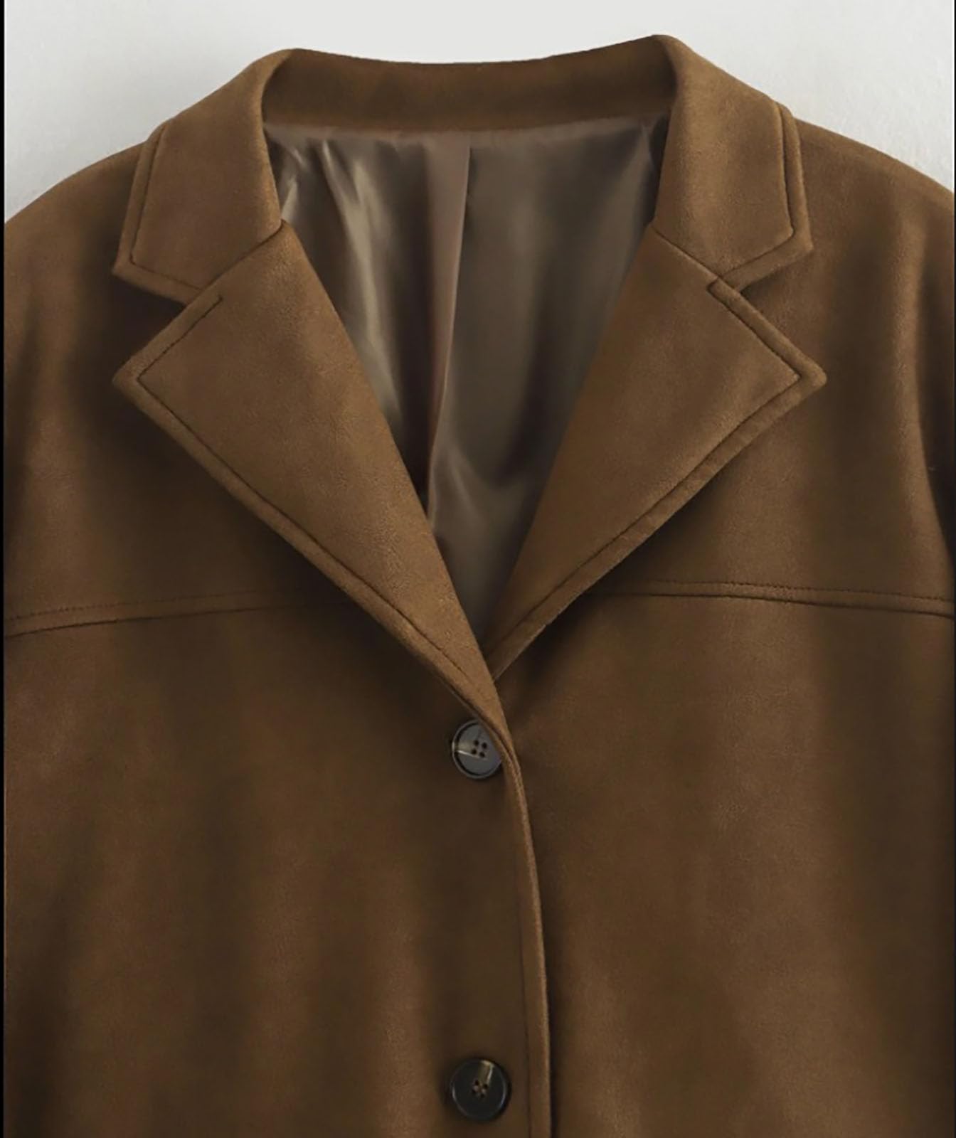 Damskie Faux Suede Kurtki Lapel Kołnierz Suede Marynarka Jesień Zima Długi Rękaw Moda Zamsz Kurtki