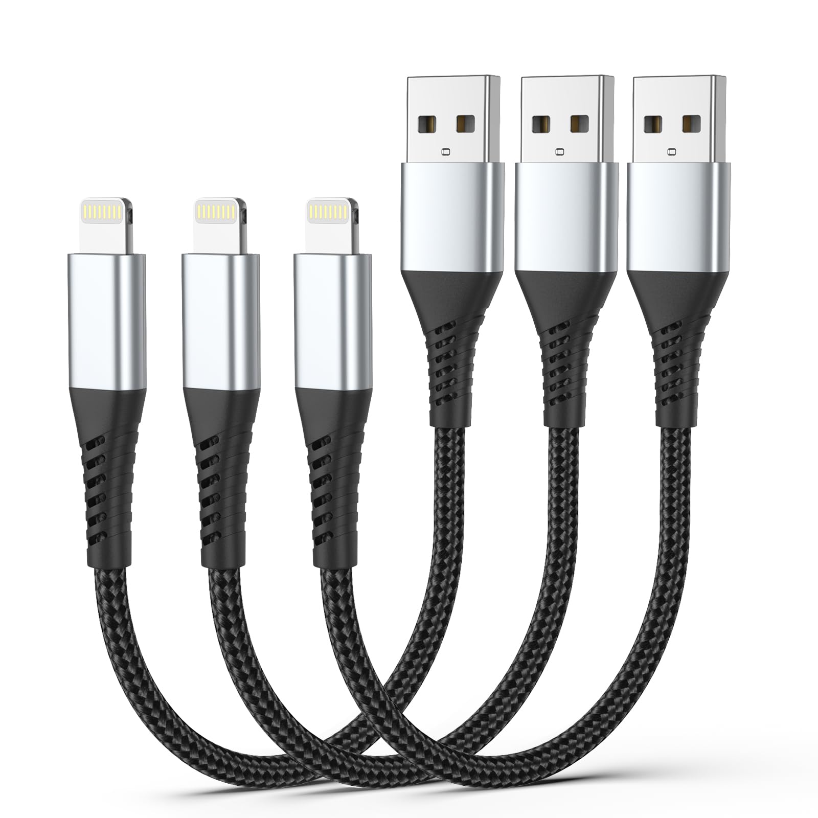 6 inch Short iPhone Charging Cable, 3Pack 0.5ft USB to Lightning Cable Braided iPhone Charger Short Cord Fast Charging for Apple iPhone 14 13 12 11