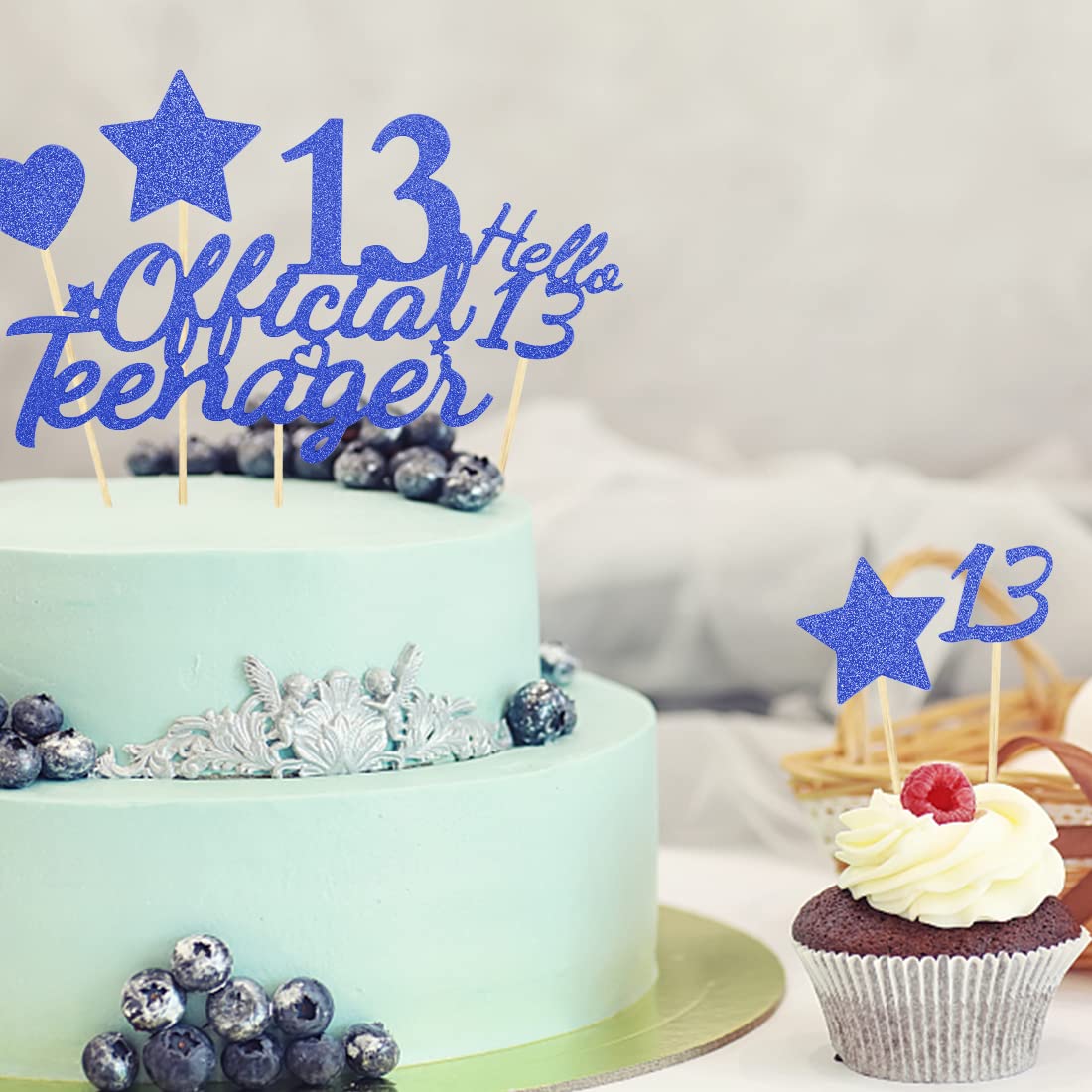 Topper Torta 13 Anni 'Official Teenager' In Carta Glitter Oro E Nero - Decorazione Festeggiamento - Foto 2