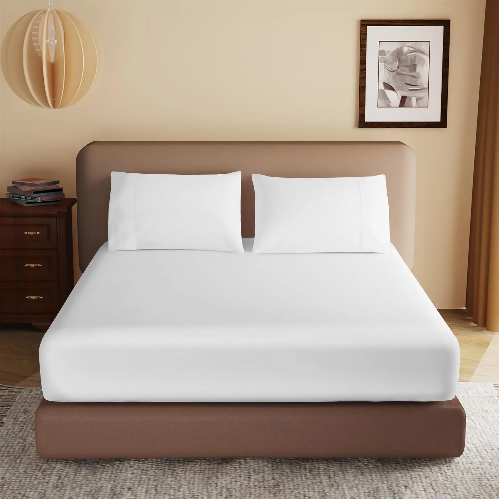 100% Egyptian Cotton Small Double Size Fitted Sheet, Easy Care 40cm Extra Deep Fitted Bed Cover, 400 Thread Count Luxury Small Double Bed Sheets