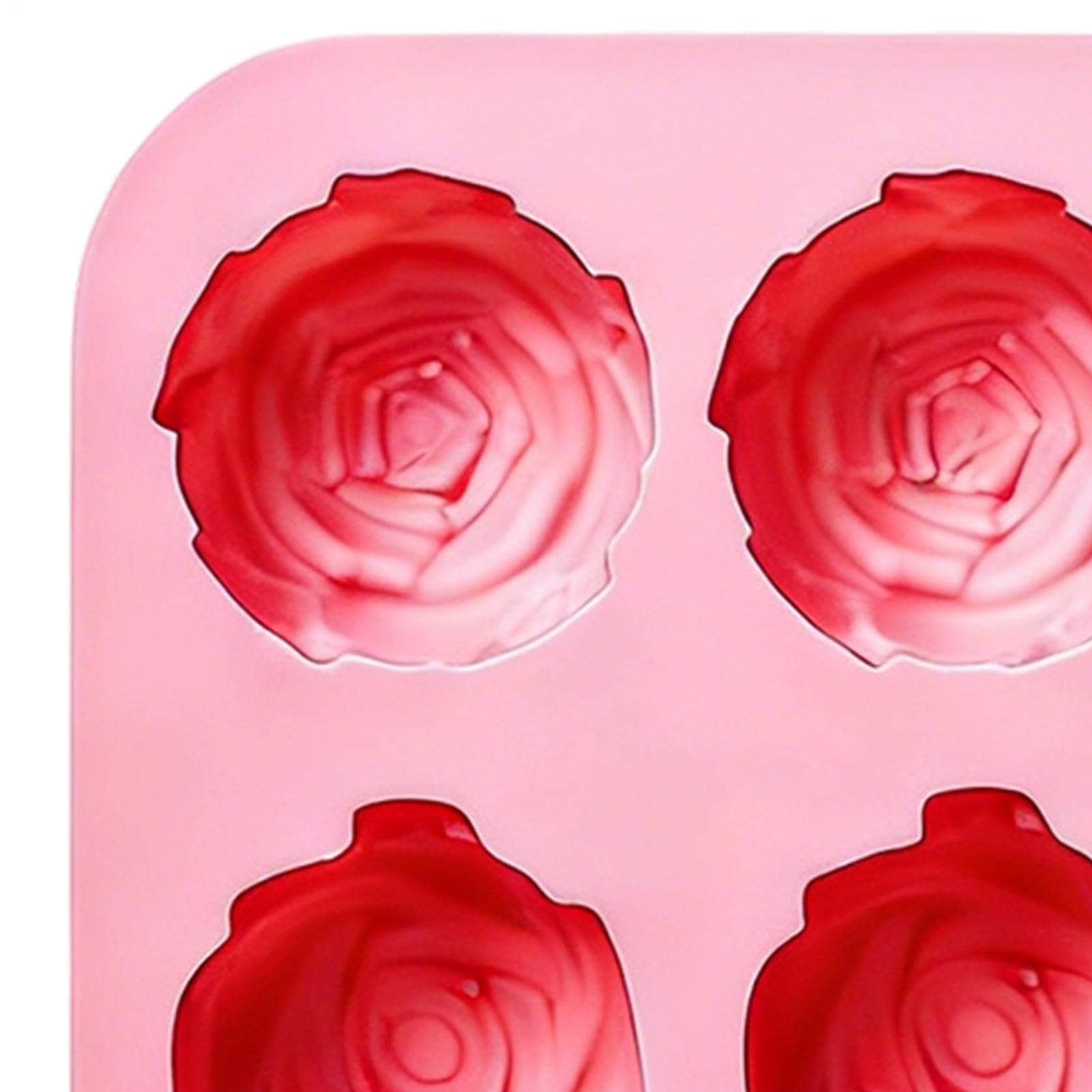 Moldes de chocolate de silicona con forma de rosa para hornear, molde de goma y caramelo para fondant de chocolate con flor de rosa de 6 cavidades, antiadherente, reutilizable para cubitos de hielo — view 3