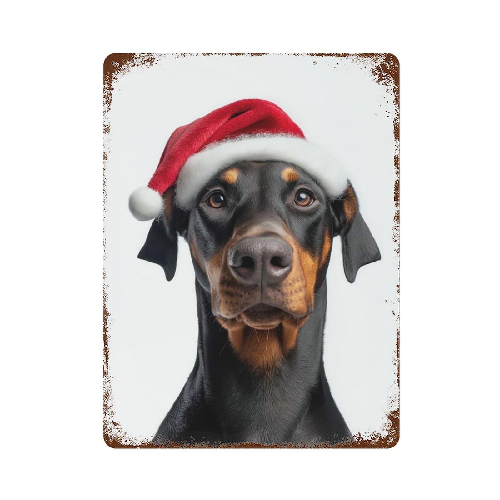 Garage Style Doberman Dog Christmas Portrait Rustic Tin Plaque 15.7"x11.8", Classic Wall Plaque for Bar And Workshop