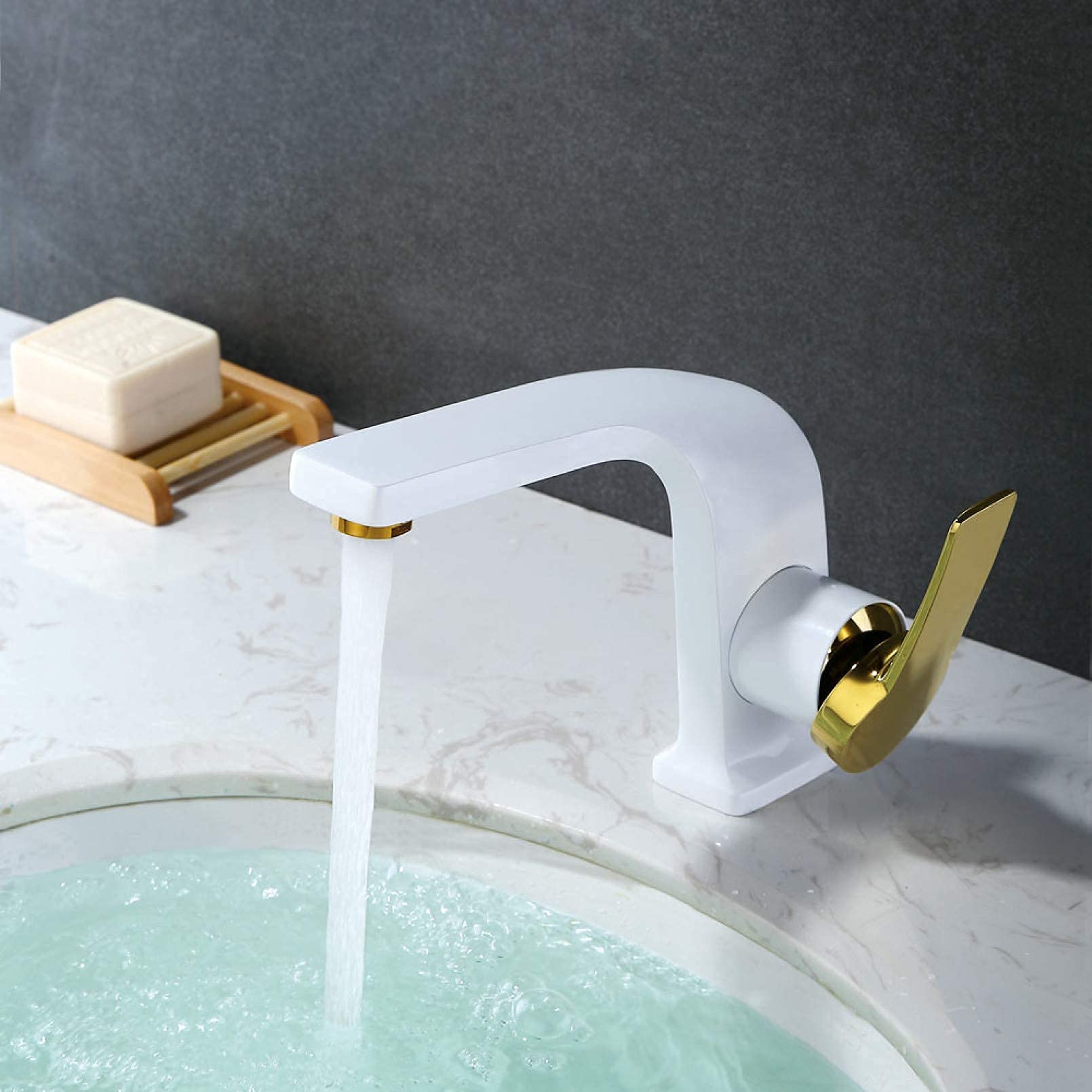 Robinet mitigeur de salle de bain blanc et doré mitigeur évier vasque