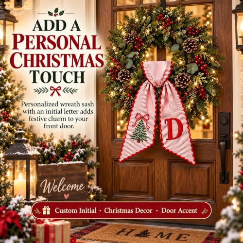 Christmas Wreath Sash for Front Door, Personalized with Initial Bow,#A - image 3