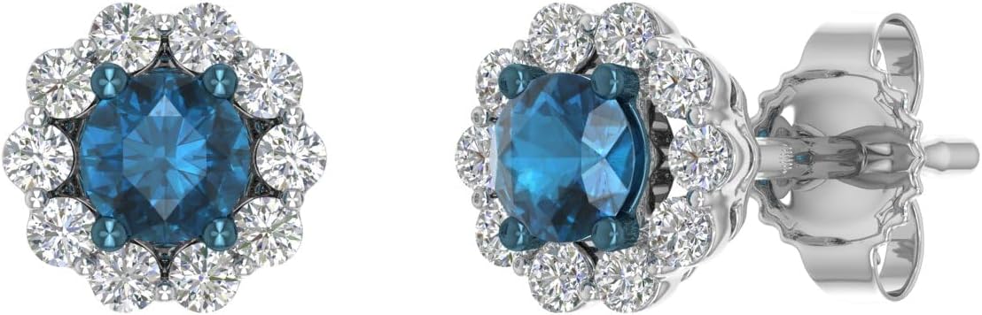 1/3 Carat Blue and White Natural Diamond Cluster Stud Earrings for Women in 10K Gold
