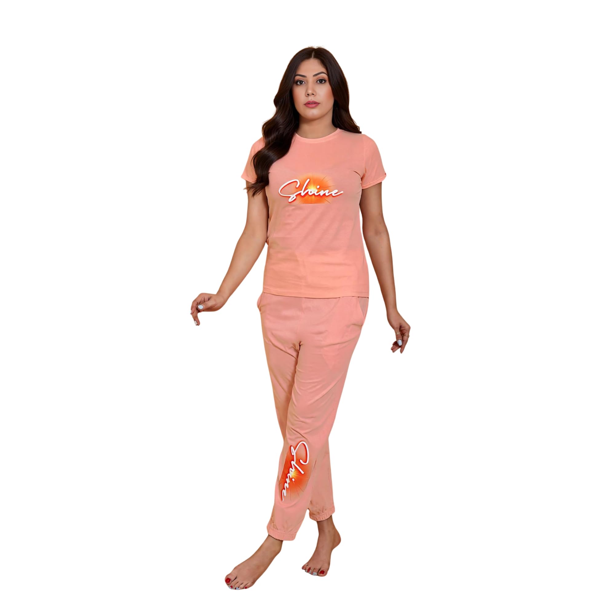 Women’s Peach Echo Set | T-Shirt & Joggers Co-Ord Set with Contrast Tones | Casual & Loungewear Outfit-image-43