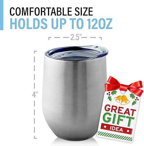 Miniatura 2 de Copas de vino de acero inoxidable con tapa (juego de 4) – Vasos de vino de doble pared aislados para exteriores de 12 oz – 100% irrompible y sin