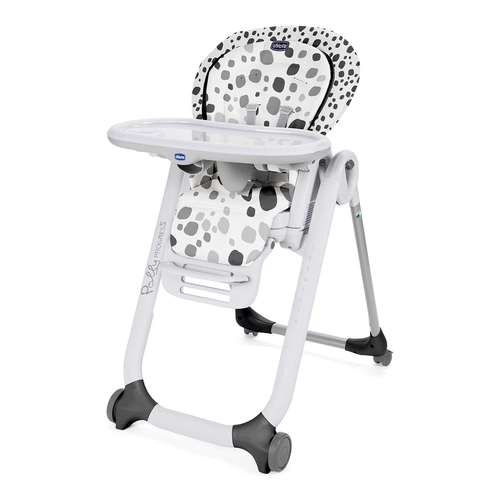 Chicco Polly Progres5 Chaise Haute Évolutive, Convertible en Transat et Rehausseur pour Bébé, Réglable de la Naissance à 3 ans (15 kg), avec 4 Roues, Fermeture Compacte - anthracite