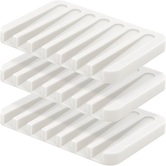 Anwenk Soap Dish Waterfall Soap Saver Soap Tray Soap Holder Drainer for Shower/Bathroom/Kitchen/Counter Top, Keep Soap Bars Dry & Clean, Easy Cleaning, Flexible Silicone - White(Pack of 3)