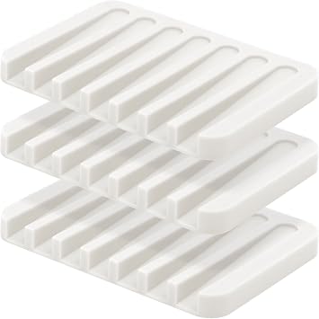 Anwenk Soap Dish Shower Waterfall Soap Tray Saver Soap Holder Drainer for Shower/Bathroom/Kitchen/Counter Top,Keep Bars Dry Clean,Easy Cleaning,Flexible Silicone-White,3 Pack