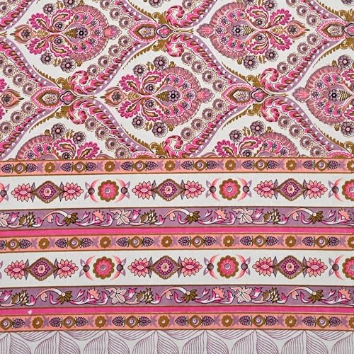 Image of 100% Cotton Single Bedsheet with 1 Pillow Cover | 240 TC Pure Cotton Flat Bed Sheet | Traditional Jaipuri Printed Bedding Set | Soft & Breathable | 60 x 90 Inch (Rangmahal Single 28)