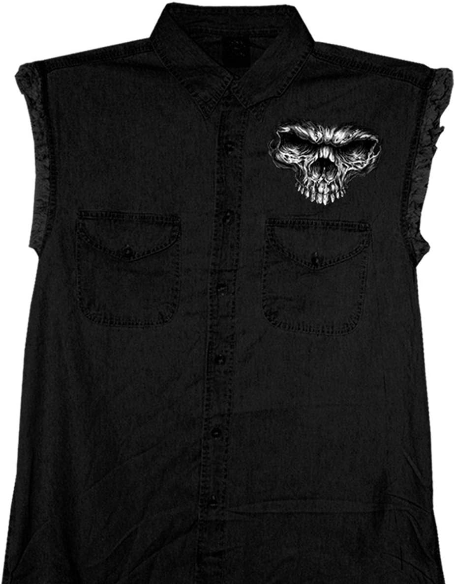 Hot Leathers Men's Denim Shredder Skull Sleeveless Shirt