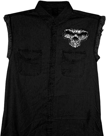Hot Leathers Mens Denim Shredder Skull Sleeveless Shirt