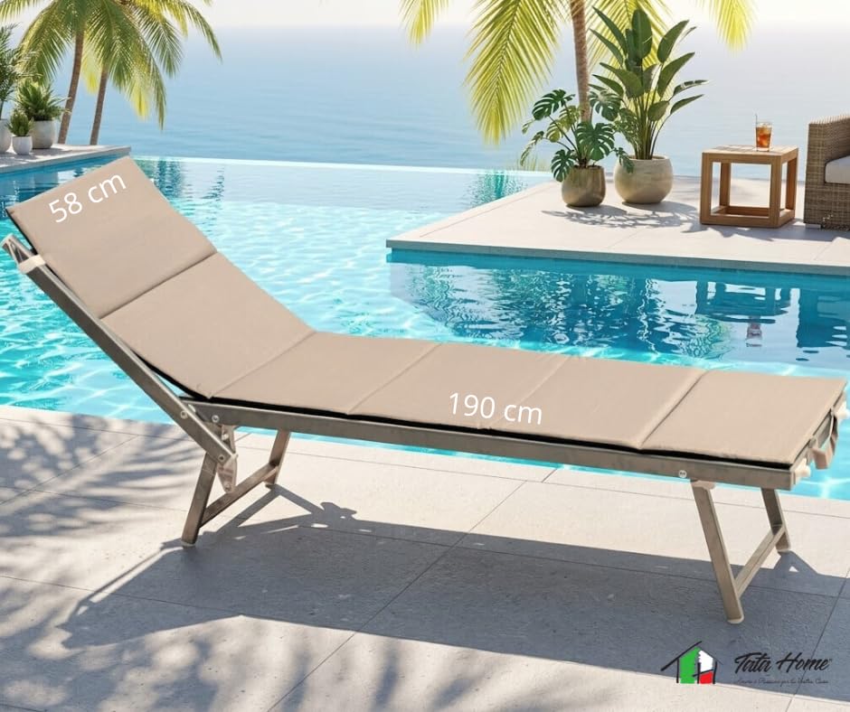 SET 2 PEZZI Materassino Prendisole Pieghevole Cuscino Imbottito per Sdraio Poltrona Relax Lettino Spiaggia Trasportabile Salvaspazio Resistente Acqua Sabbia Misura 58x190 cm Mod. Fisar Colore Beige