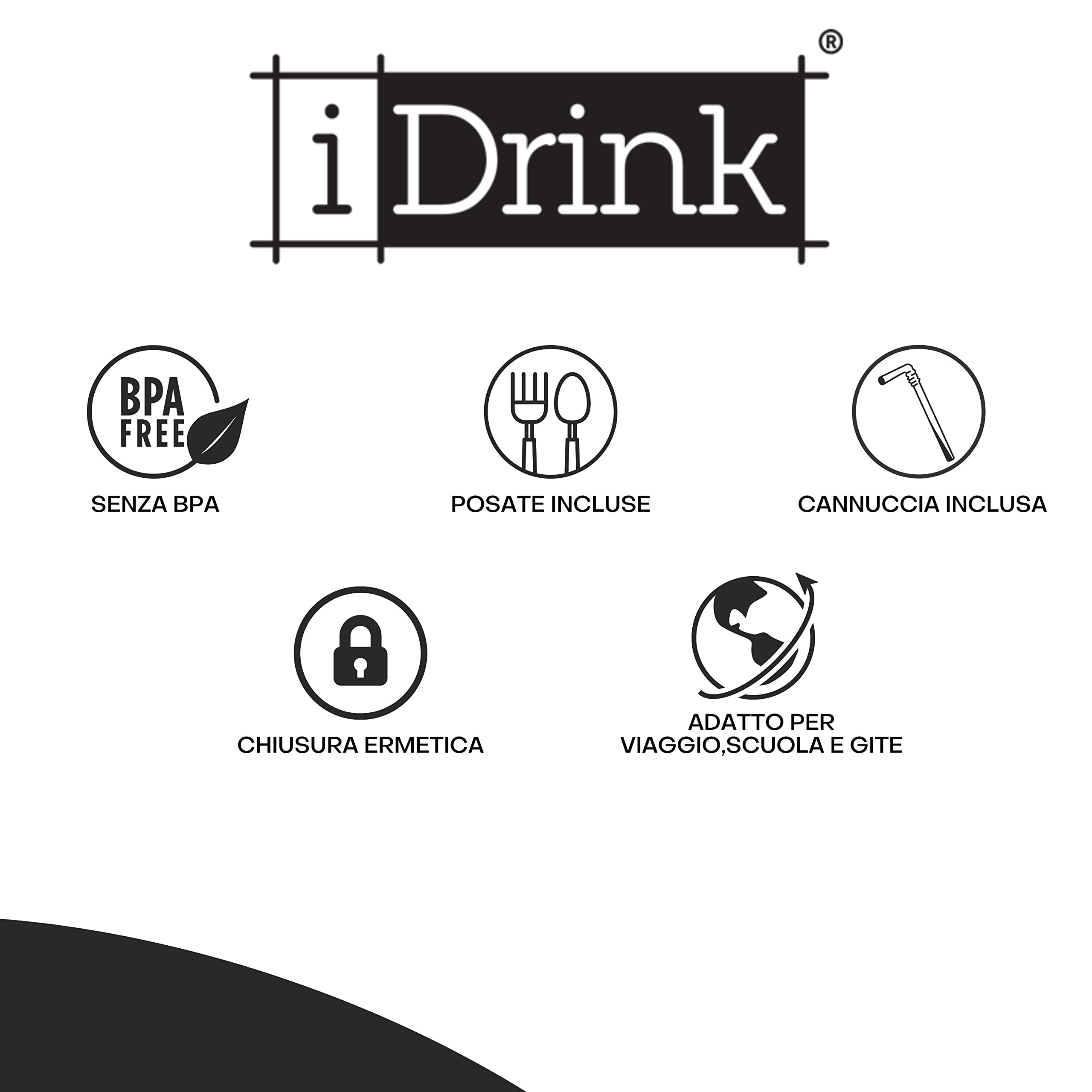 I-Drink – Bundle Lunch box + Borraccia Tritan 400ml, per Bambini, Porta Merenda, Picnic, Scuola, Senza BPA, con Disegni di Infanzia (Truck)