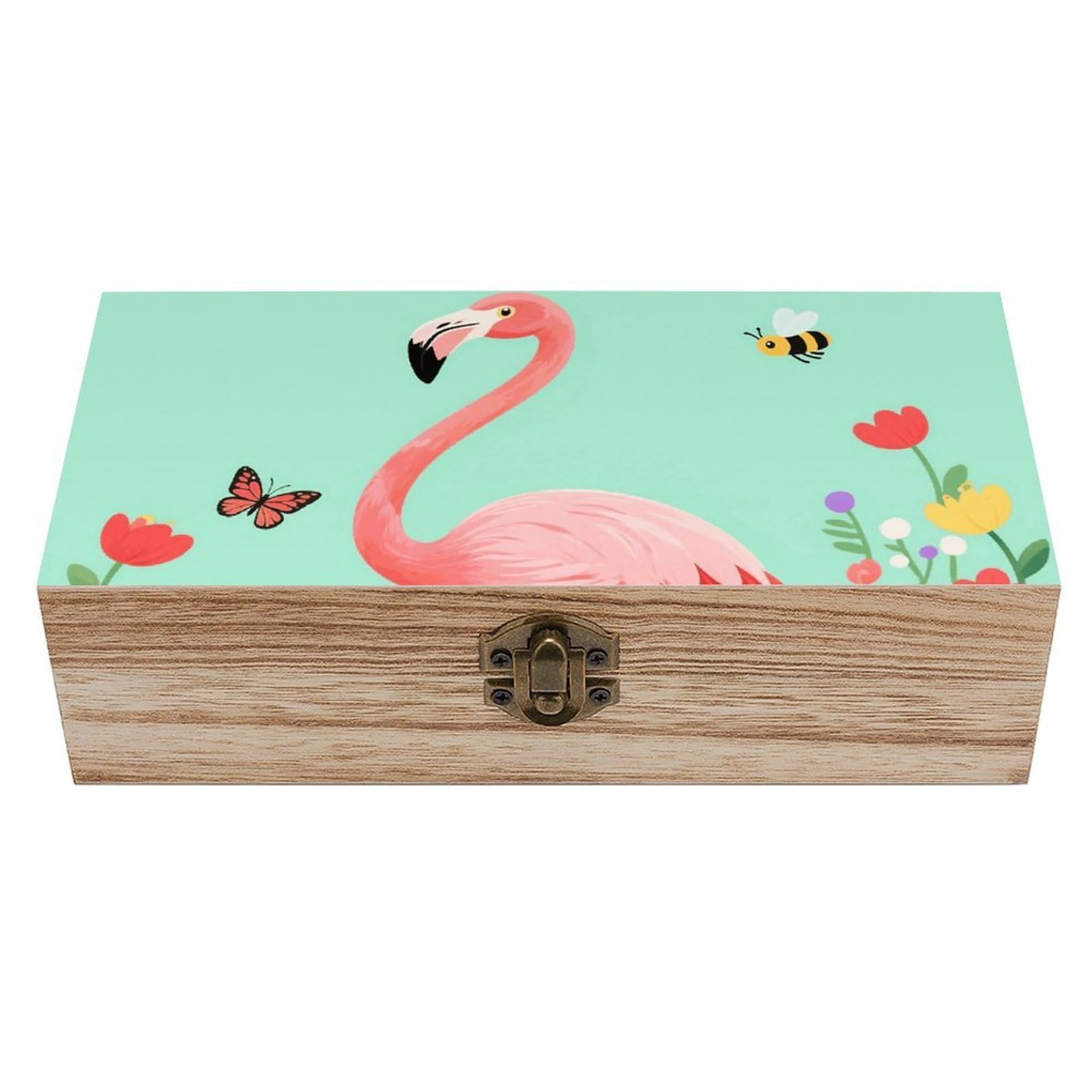 asbwuo Flamingo Wooden Keepsake Box Storage Boxes with Hinged Lid